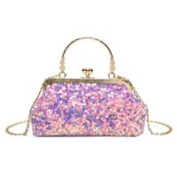Women's Pu Leather Solid Color Elegant Sequins Shell Lock Clasp Evening Bag main image 4