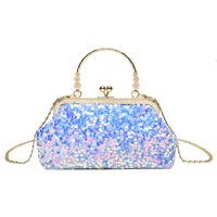 Women's Pu Leather Solid Color Elegant Sequins Shell Lock Clasp Evening Bag sku image 2