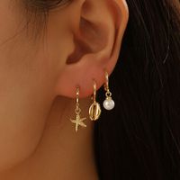 3 Pieces Elegant Streetwear Starfish Shell Alloy Gold Plated Drop Earrings main image 3