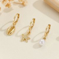 3 Pieces Elegant Streetwear Starfish Shell Alloy Gold Plated Drop Earrings main image 4