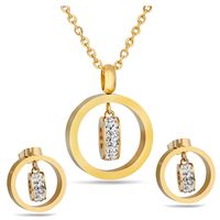 Élégant Style Moderne Géométrique Acier Au Titane Incruster Strass Des Boucles D'oreilles Collier sku image 6