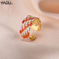 Ig Style Artistic Leaf Colorful Rectangle Stainless Steel Open Rings In Bulk sku image 8
