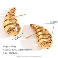 1 Pair Retro Simple Style Streetwear Water Droplets Plating Stainless Steel 18k Gold Plated Ear Studs main image 2