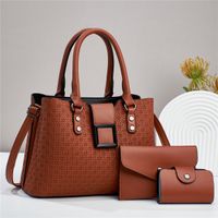 Women's Pu Leather Solid Color Vintage Style Square Zipper Bag Sets sku image 5