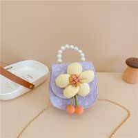 Girl's Pu Leather Flower Cute Square Flip Cover Handbag sku image 1