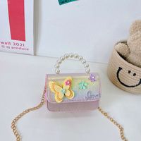 Girl's Special Material Letter Butterfly Cute Pearls Square Flip Cover Handbag sku image 5