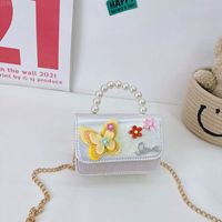 Girl's Special Material Letter Butterfly Cute Pearls Square Flip Cover Handbag sku image 2