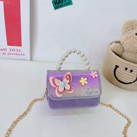 Girl's Special Material Letter Butterfly Cute Pearls Square Flip Cover Handbag sku image 4