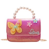 Girl's Special Material Letter Butterfly Cute Pearls Square Flip Cover Handbag main image 8