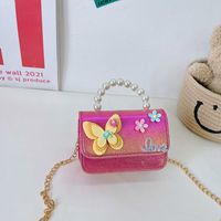 Girl's Special Material Letter Butterfly Cute Pearls Square Flip Cover Handbag sku image 1