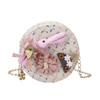 Girl's Cotton And Linen Animal Cute Round Zipper Crossbody Bag sku image 2