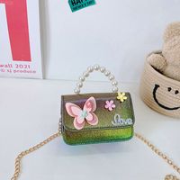 Girl's Special Material Letter Butterfly Cute Pearls Square Flip Cover Handbag sku image 6