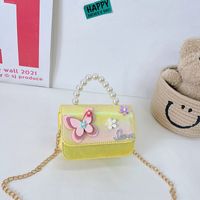 Girl's Special Material Letter Butterfly Cute Pearls Square Flip Cover Handbag sku image 3