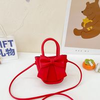 Girl's Pu Leather Solid Color Bow Knot Cute Square Magnetic Buckle Handbag sku image 5