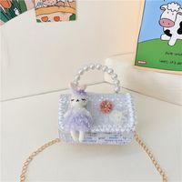 Girl's Pu Leather Flower Cute Pearls Square Buckle Handbag sku image 6