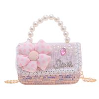Girl's Pu Leather Flower Cute Pearls Square Buckle Handbag main image 9