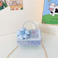 Girl's Pu Leather Flower Cute Pearls Square Buckle Handbag sku image 3