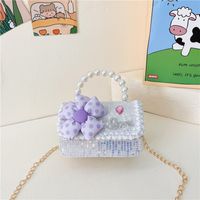 Girl's Pu Leather Flower Cute Pearls Square Buckle Handbag sku image 5