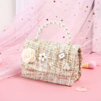 Girl's Plush Flower Streetwear Pearls Square Flip Cover Handbag sku image 4