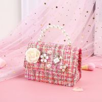Girl's Plush Flower Streetwear Pearls Square Flip Cover Handbag sku image 2