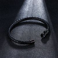 Retro Solid Color Stainless Steel Pu Leather Plating Men's Bangle main image 1