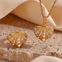 Elegant Vintage Style Classic Style Heart Shape Stainless Steel Plating Inlay Rhinestones Pearl 18k Gold Plated Earrings Necklace main image 4