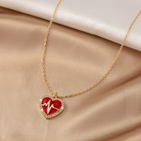 Sweet Korean Style Electrocardiogram Heart Shape Wings Rhinestones Pearl Alloy Wholesale Pendant Necklace main image 3