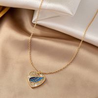 Sweet Korean Style Electrocardiogram Heart Shape Wings Rhinestones Pearl Alloy Wholesale Pendant Necklace main image 9