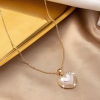 Sweet Korean Style Electrocardiogram Heart Shape Wings Rhinestones Pearl Alloy Wholesale Pendant Necklace main image 5