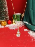 Wholesale Casual Cute Lady Snowman Stainless Steel Imitation Pearl Pendant Necklace sku image 1
