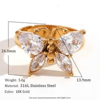 Elegante Básico Estilo Clásico Mariposa Acero Inoxidable Enchapado Embutido Circón Chapado En Oro De 18 Quilates. Anillos main image 5