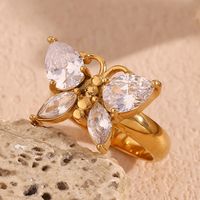 Elegante Básico Estilo Clásico Mariposa Acero Inoxidable Enchapado Embutido Circón Chapado En Oro De 18 Quilates. Anillos main image 1