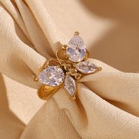 Elegant Basic Classic Style Butterfly Stainless Steel Plating Inlay Zircon 18k Gold Plated Rings main image 2