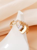 Copper Gold Plated Elegant Inlay Heart Shape Zircon Open Rings main image 3