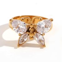 Elegant Basic Classic Style Butterfly Stainless Steel Plating Inlay Zircon 18k Gold Plated Rings sku image 1