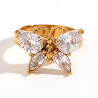 Elegante Básico Estilo Clásico Mariposa Acero Inoxidable Enchapado Embutido Circón Chapado En Oro De 18 Quilates. Anillos sku image 1