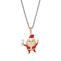 Wholesale Christmas Streetwear Santa Claus Copper Enamel Plating Inlay Pearl Zircon Pendant Necklace main image 6