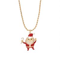 Wholesale Christmas Streetwear Santa Claus Copper Enamel Plating Inlay Pearl Zircon Pendant Necklace main image 5