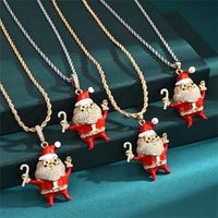 Wholesale Christmas Streetwear Santa Claus Copper Enamel Plating Inlay Pearl Zircon Pendant Necklace main image 1