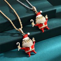 Wholesale Christmas Streetwear Santa Claus Copper Enamel Plating Inlay Pearl Zircon Pendant Necklace main image 3