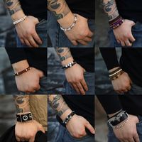 Casual Punk Cool Style Leaf Skull Pu Leather Alloy Men's Bracelets main image 1