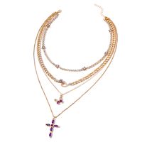 Simple Style Cross Snake Alloy Inlay Rhinestones Women's Layered Necklaces main image 6