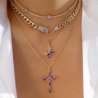 Simple Style Cross Snake Alloy Inlay Rhinestones Women's Layered Necklaces sku image 1