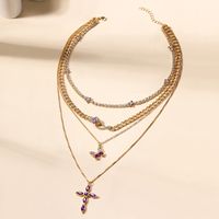 Simple Style Cross Snake Alloy Inlay Rhinestones Women's Layered Necklaces main image 3