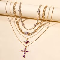 Simple Style Cross Snake Alloy Inlay Rhinestones Women's Layered Necklaces main image 5
