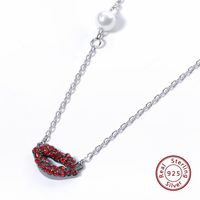 Sexy Romantic Lips Sterling Silver Plating Chain Inlay Zircon White Gold Plated Pendant Necklace main image 1