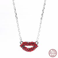 Sexy Romantic Lips Sterling Silver Plating Chain Inlay Zircon White Gold Plated Pendant Necklace main image 5
