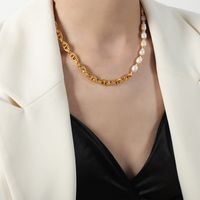 Wholesale Casual Elegant French Style Geometric Freshwater Pearl Titanium Steel Plating 18k Gold Plated Necklace sku image 1