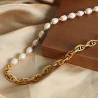 Wholesale Casual Elegant French Style Geometric Freshwater Pearl Titanium Steel Plating 18k Gold Plated Necklace main image 4