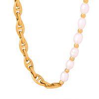 Wholesale Casual Elegant French Style Geometric Freshwater Pearl Titanium Steel Plating 18k Gold Plated Necklace main image 5